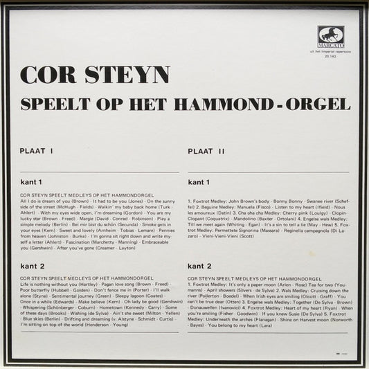 Cor Steyn - Hammond-Orgel (LP) Vinyl LP Vinyl Zeer Goed / Hoesje Goed "VINYLSINGLES.NL"