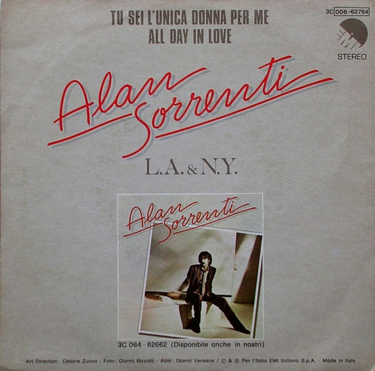 Alan Sorrenti - Tu Sei L'Unica Donna Per Me Vinyl Singles Vinyl Zeer Goed / Hoesje Goed "VINYLSINGLES.NL"