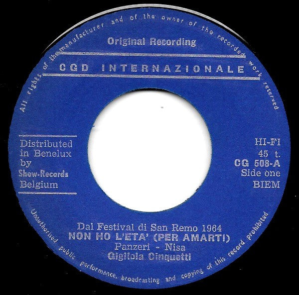 Gigliola Cinquetti - Non Ho L'Eta Per Amarti 19311 Vinyl Singles Zeer Goede Staat