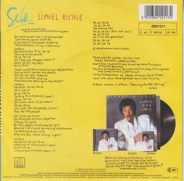 Lionel Richie - Se La Vinyl Singles Vinyl Goed / Hoes Tekst
