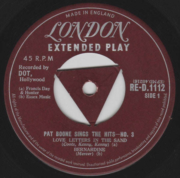 Pat Boone - Sings The Hits Number * Vinyl Singles Vinyl Very Good (VG) <br> Hoes Generic