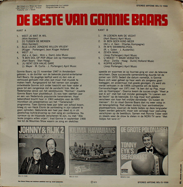 Gonnie Baars - De Beste van Gonnie Baars (LP) 42116 Vinyl LP VINYLSINGELS.NL