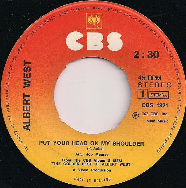 Albert West - Put Your Head On My Shoulder 17678 Vinyl Singles VINYLSINGLES.NL