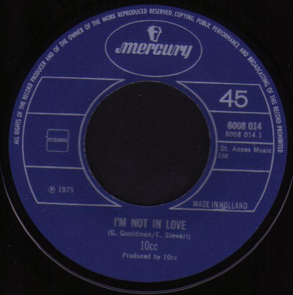 10CC - I'm Not In Love Vinyl Singles Vinyl Zeer Goed / Hoesje Goed "VINYLSINGLES.NL"