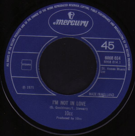 10CC - I'm Not In Love Vinyl Singles Vinyl Zeer Goed / Hoesje Goed "VINYLSINGLES.NL"