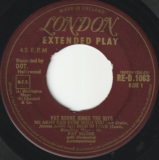 Pat Boone - Pat Boone Sings The Hits (EP) 19325 Vinyl Singles Goede Staat