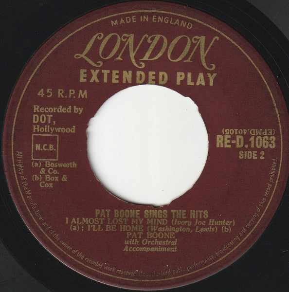 Pat Boone - Pat Boone Sings The Hits (EP) 19325 Vinyl Singles Goede Staat