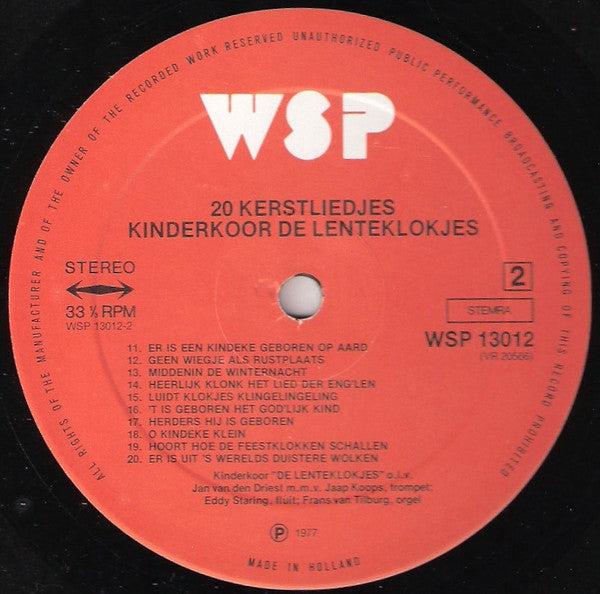 Kinderkoor De Lenteklokjes - 20 Kerstiedjes (LP) 40734 Vinyl LP Goede Staat