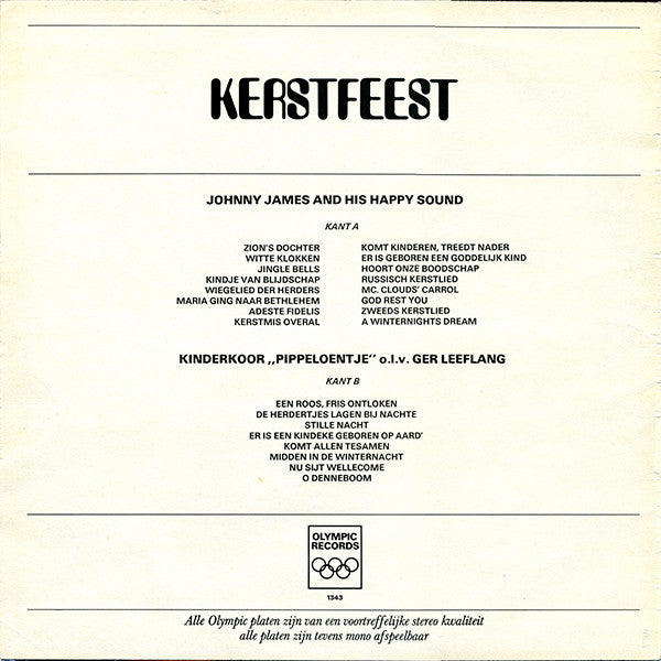 Johnny James And His Happy Sound / Kinderkoor Pippeloentje - Kerstfeest (LP) Vinyl LP Vinyl Very Good (VG) <br> Hoes Good Plus (G+)