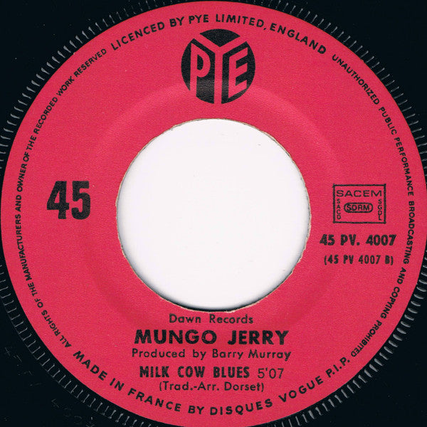 Mungo Jerry - Lady Rose Vinyl Singles Vinyl Very Good (VG) <br> Hoes Good Plus (G+)