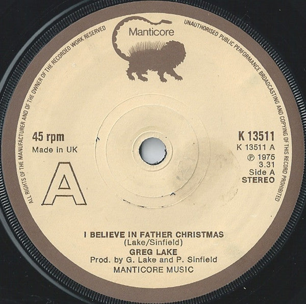 Greg Lake - I Believe In Father Christmas Vinyl Singles Vinyl Goed / Hoes Generic