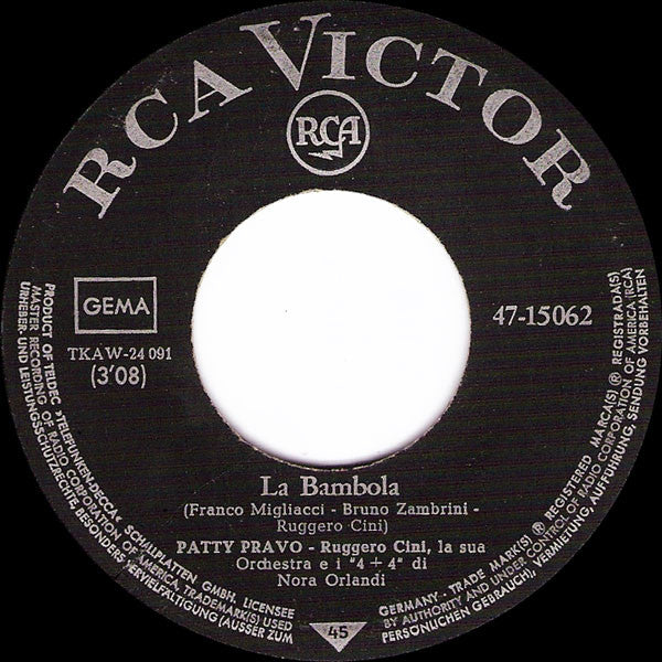 Patty Pravo - La Bambola Vinyl Singles Vinyl (VG) <br> Hoes Generic