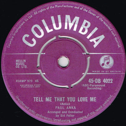 Paul Anka - Tell Me That You Love Me 42615 Vinyl Singles Vinyl Very Good (VG) <br> Hoes Generic