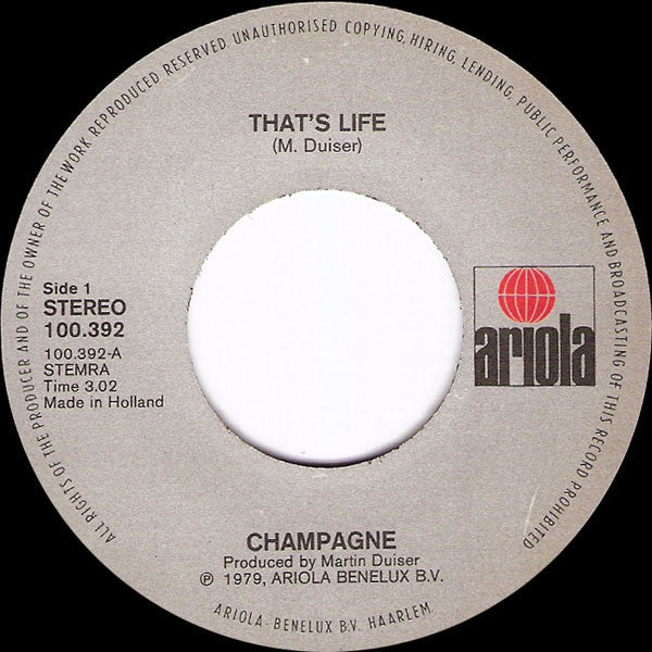 Champagne - That's Life 18710 18711 Vinyl Singles Hoes: Generic