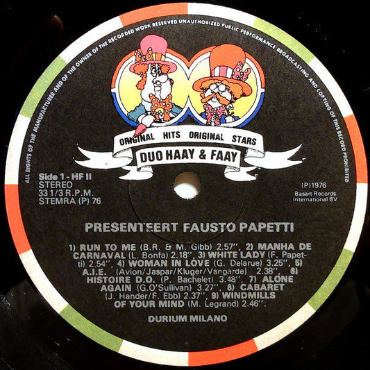 Fausto Papetti - Duo Haay & Faay Presenteert Fausto Papetti (LP) Vinyl LP Vinyl Zeer Goed / Hoesje Goed "VINYLSINGLES.NL"