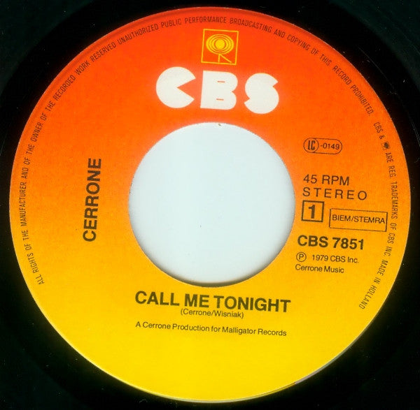 Cerrone - Call Me Tonight 38699 Vinyl Singles Goede Staat