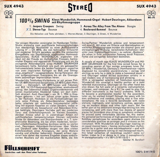 Klaus Wunderlich, Hubert Deuringer -% Swing Vinyl Singles EP Vinyl Zeer Goed / Hoesje Goed "VINYLSINGLES.NL"