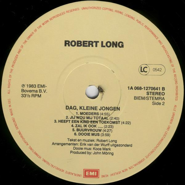 Robert Long - Dag Kleine Jongen (LP) Vinyl LP Vinyl Very Good (VG) <br> Hoes Good Plus (G+)