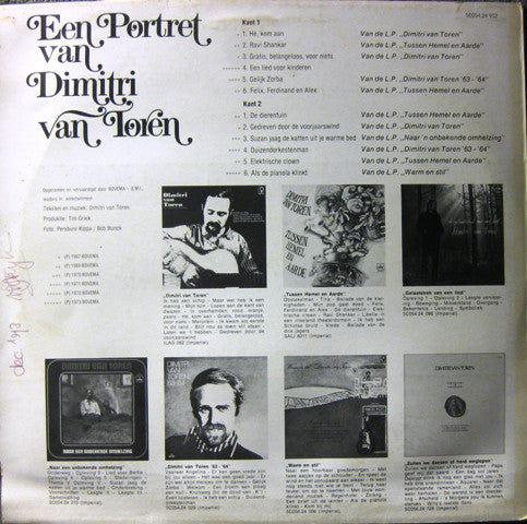 Dimitri Van Toren - Een Portret Van Dimitri Van Toren (LP) Vinyl LP Vinyl Very Good (VG) <br> Hoes Good Plus (G+)