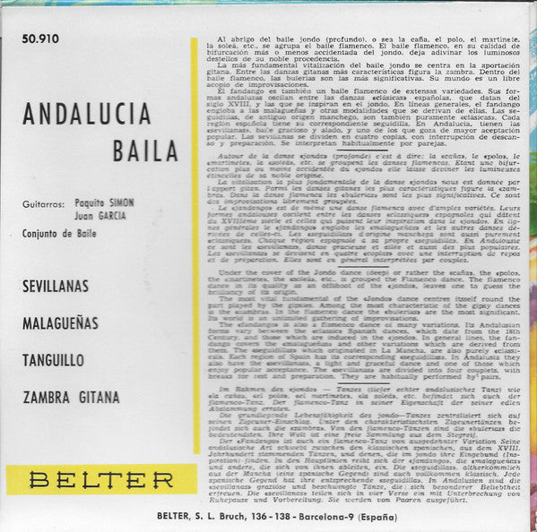 Paquito Simón Y Juan Garcia Y Su Conjunto Baile - Andalucía Baila 35743 Vinyl Singles EP Goede Staat