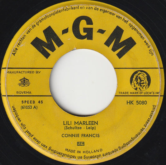 Connie Francis - Lili Marleen Vinyl Singles Vinyl Very Good (VG) <br> Hoes Generic