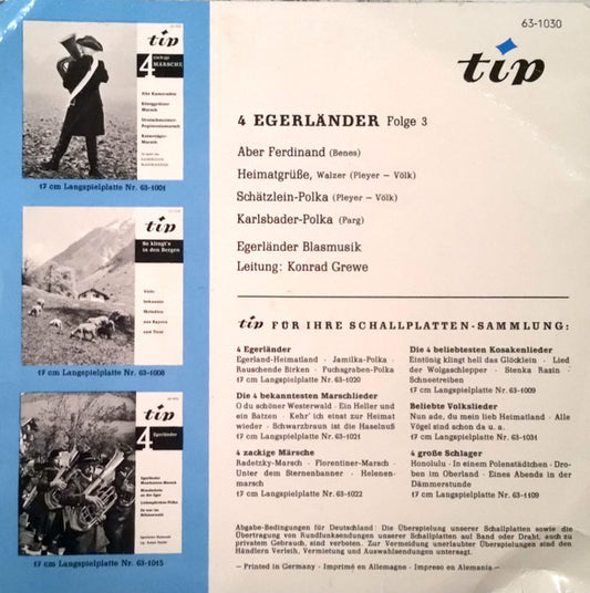 Egerländer Blasmusik, Konrad Grewe - 4 Egerländer Folge 3 Vinyl Singles EP Vinyl Zeer Goed / Hoesje Goed "VINYLSINGLES.NL"