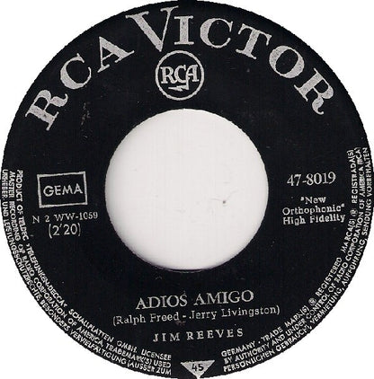 Jim Reeves - Adios Amigo Vinyl Singles Vinyl Goed / Hoes Generic