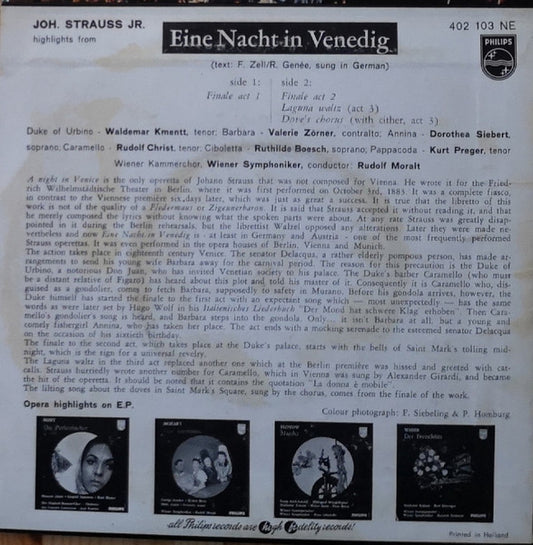 Johann Strauss Jr. - Eine Nacht In Venedig Vinyl Singles EP Vinyl Zeer Goed / Hoesje Goed "VINYLSINGLES.NL"