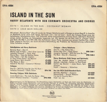 Harry Belafonte - Island In The Sun (Musik Aus Dem Centfox-Film "Heisse Erde") Vinyl Singles EP Vinyl Very Good (VG) <br> Hoes Good Plus (G+)