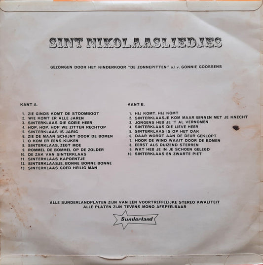 Zonnepitten - Sint Nikolaasliedjes (LP) Vinyl LP Vinyl Zeer Goed / Hoesje Goed "VINYLSINGLES.NL"