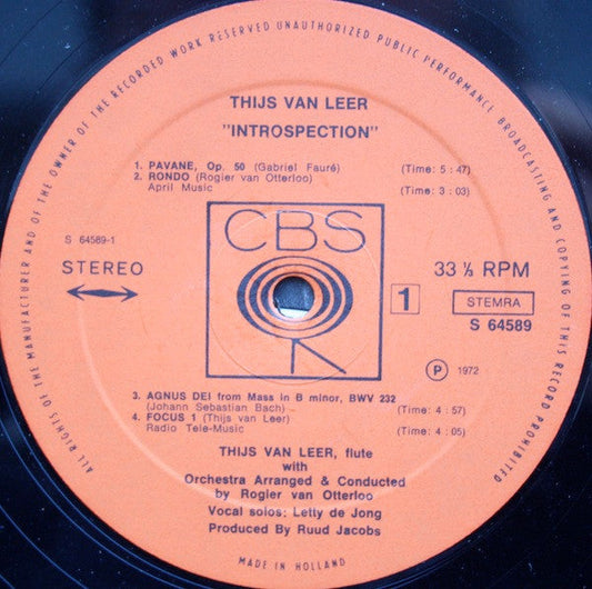 Thijs Van Leer - Introspection (LP) Vinyl LP Vinyl Zeer Goed / Hoesje Goed "VINYLSINGLES.NL"