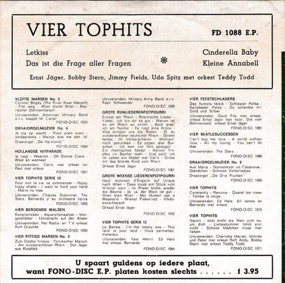 Ernst Jäger, Bobby Stern , Jimmy Fields, Udo Spitz, Orchester Teddy Todd - Vier Tophits Vinyl Singles Vinyl Very Good (VG) <br> Hoes Good Plus (G+)