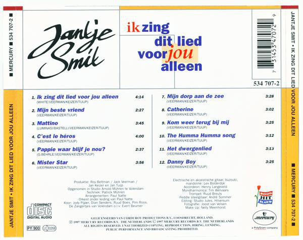 Jan Smit - Ik Zing Dit Lied Voor Jou Alleen (CD) Compact Disc Goede Staat