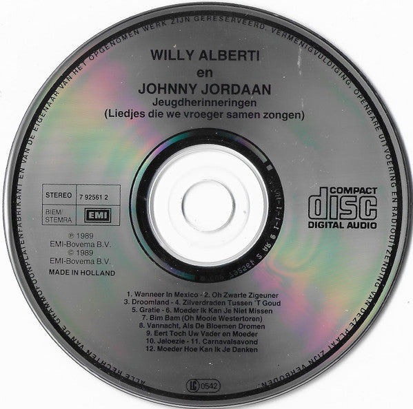 Willy Alberti En Johnny Jordaan - Jeugdherinneringen (Liedjes Die We Vroeger Samen Zongen) (CD) Compact Disc Goede Staat