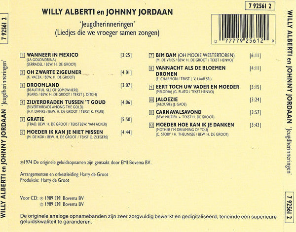 Willy Alberti En Johnny Jordaan - Jeugdherinneringen (Liedjes Die We Vroeger Samen Zongen) (CD) Compact Disc Goede Staat