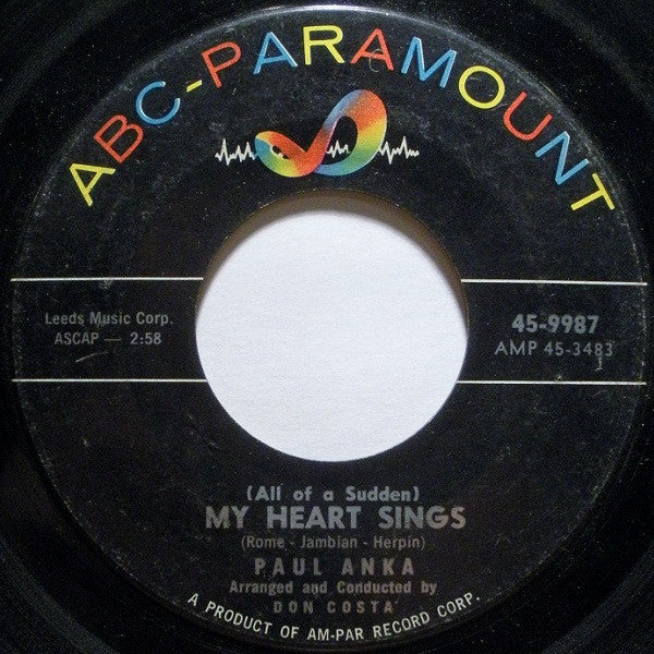 Paul Anka - (All Of A Sudden) My Heart Sings Vinyl Singles Vinyl (VG) <br> Hoes Generic