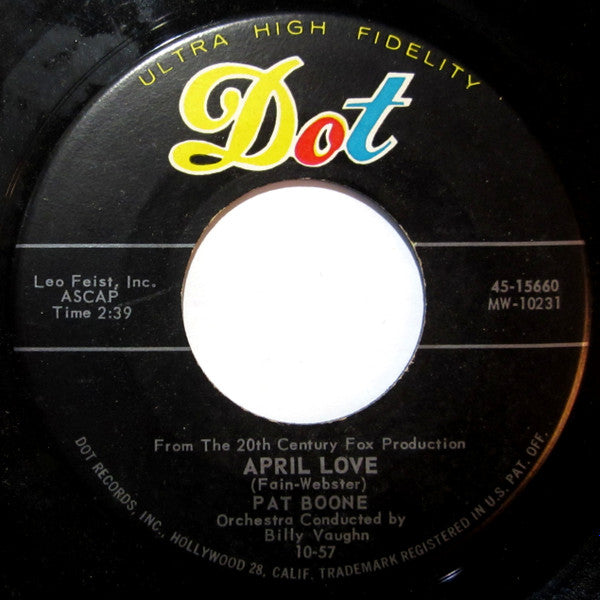 Pat Boone - April Love Vinyl Singles Vinyl Very Good (VG) <br> Hoes Generic