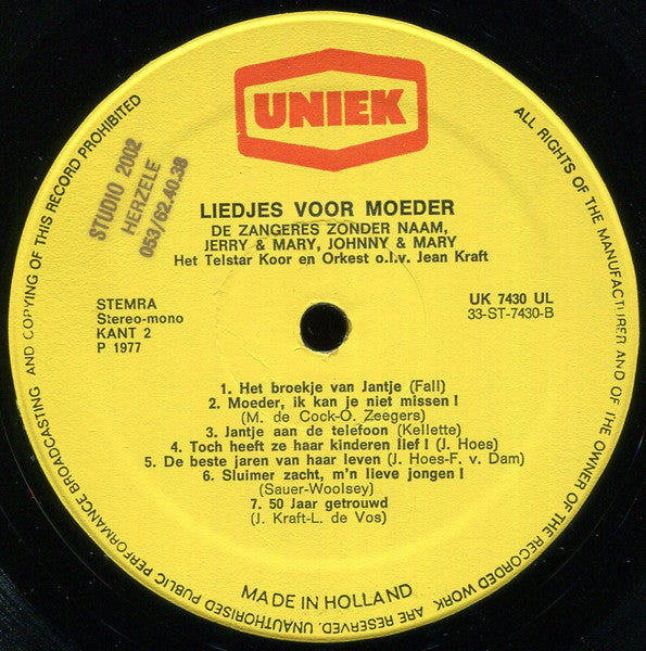 Zangeres Zonder Naam - Liedjes Voor Moeder (LP)