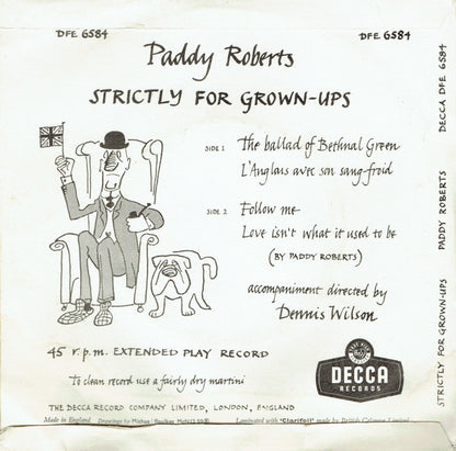 Paddy Roberts - Strictly For Grown-Ups Vinyl Singles Vinyl Very Good (VG) <br> Hoes Good Plus (G+)