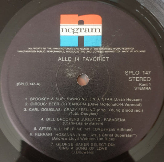 Various - Alle 14 Favoriet (LP) 41618 Vinyl LP Vinyl Zeer Goed / Hoesje Goed "VINYLSINGLES.NL"