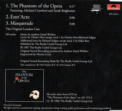 Andrew Lloyd Webber - Excerpts From The Phantom Of The Opera (CD) (B-Keus) Compact Disc Single Goede Staat