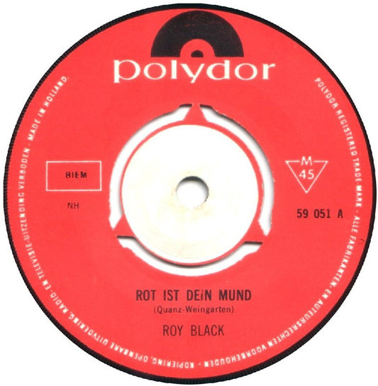 Roy Black - Rot Ist Dein Mund Vinyl Singles Vinyl Very Good (VG) <br> Hoes Generic