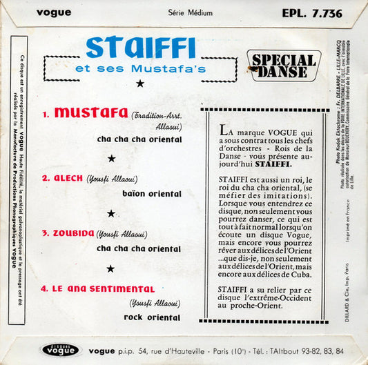 Staiffi Et Ses Mustafa's - Mustafa Vinyl Singles EP Vinyl Goed / Hoesje Slecht "VINYLSINGLES.NL"