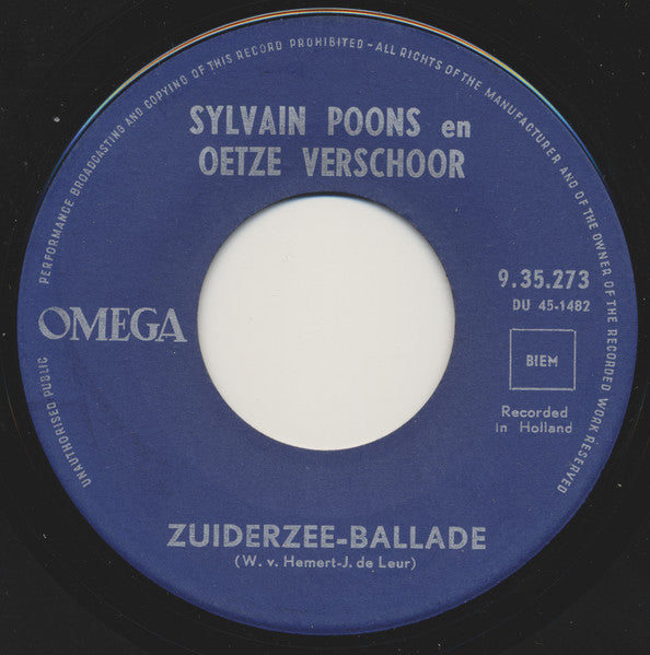 Sylvain Poons & Oetze Verschoor - Zuiderzee-Ballade Vinyl Singles Vinyl Very Good (VG) <br> Hoes Good Plus (G+)
