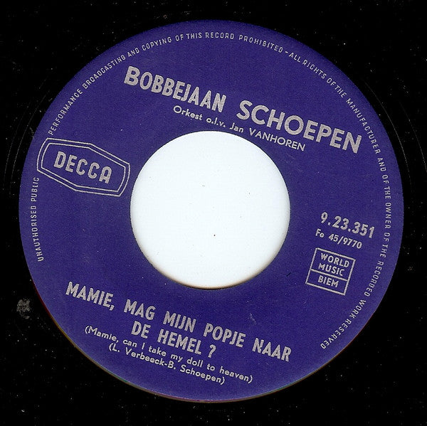 Bobbejaan Schoepen - Adios Amigo 04154 Vinyl Singles Hoes: Generic