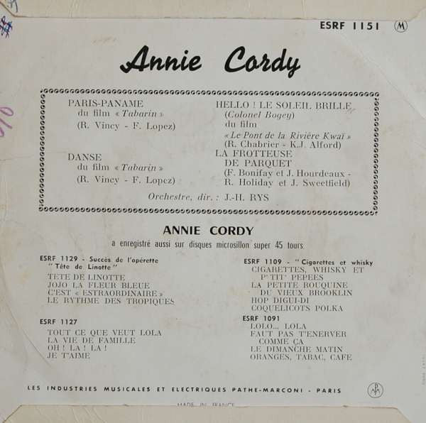 Annie Cordy - Hello, Le Soleil Brille ! Vinyl Singles EP Vinyl Very Good (VG) <br> Hoes Good Plus (G+)