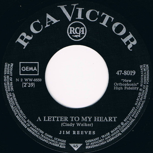 Jim Reeves - Adios Amigo Vinyl Singles Vinyl Goed / Hoes Generic