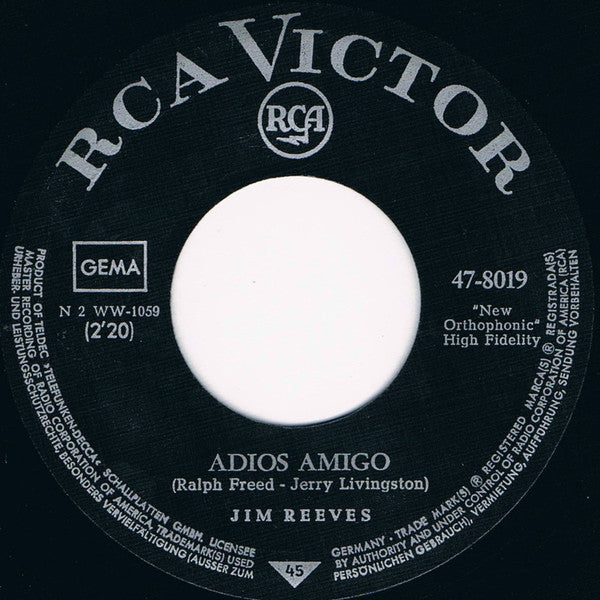 Jim Reeves - Adios Amigo Vinyl Singles Vinyl Goed / Hoes Generic