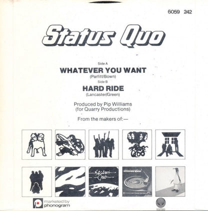Status Quo - Whatever You Want Vinyl Singles Vinyl Very Good (VG) <br> Hoes Good Plus (G+)