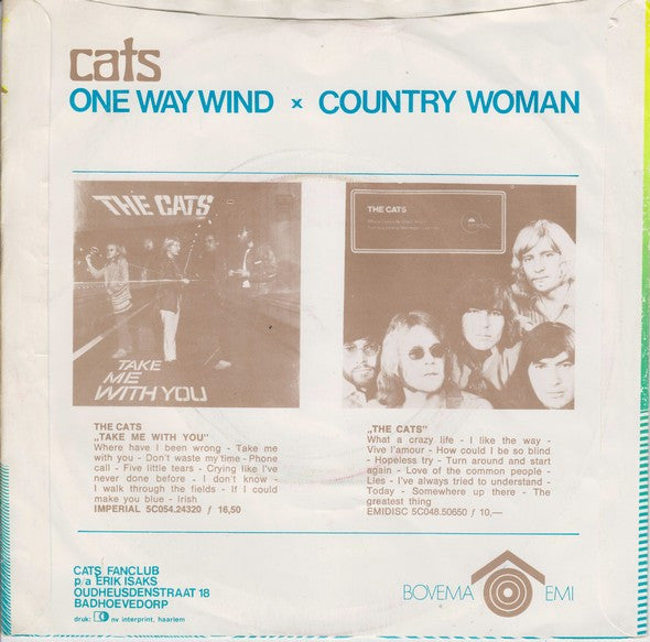Cats - One Way Wind Vinyl Singles Vinyl Very Good (VG) <br> Hoes Good Plus (G+)